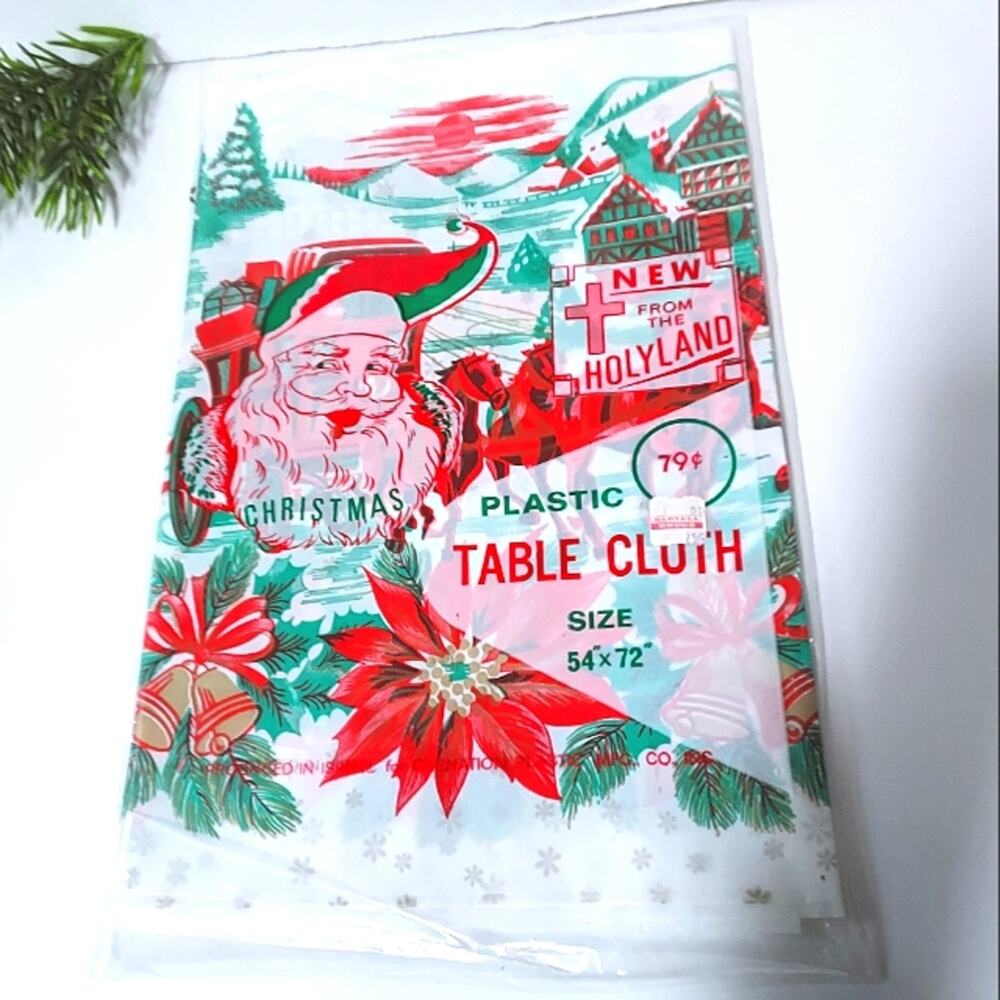 Vintage New in package Christmas Table Cloth Plastic 54" x 72"
